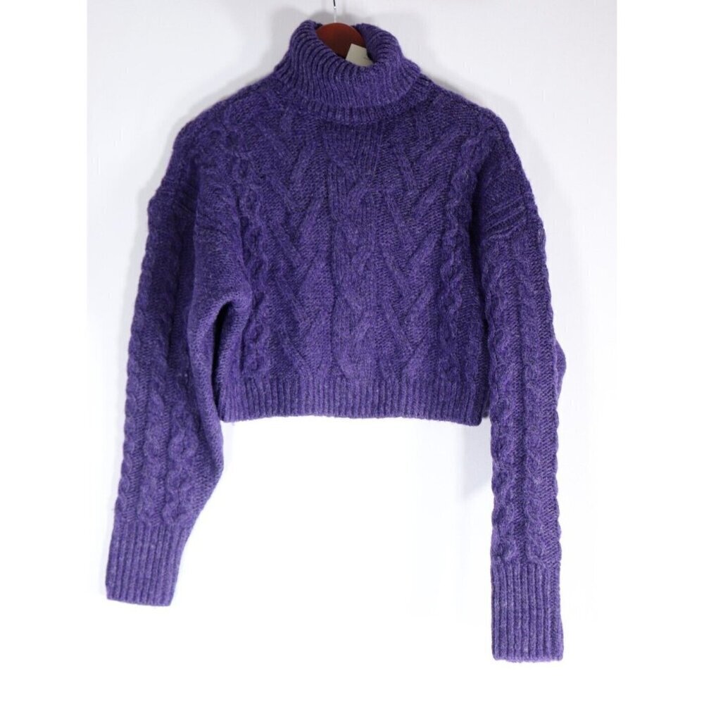 Purple Cable Knit Turtleneck Cropped Sweater - Picture 7 of 7